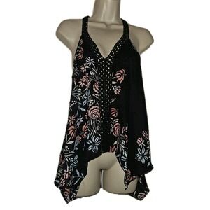 Ella Moss‎ Size XS Asymmetrical Floral Tank Top Cover Up Crochet Knit Whimsycore
